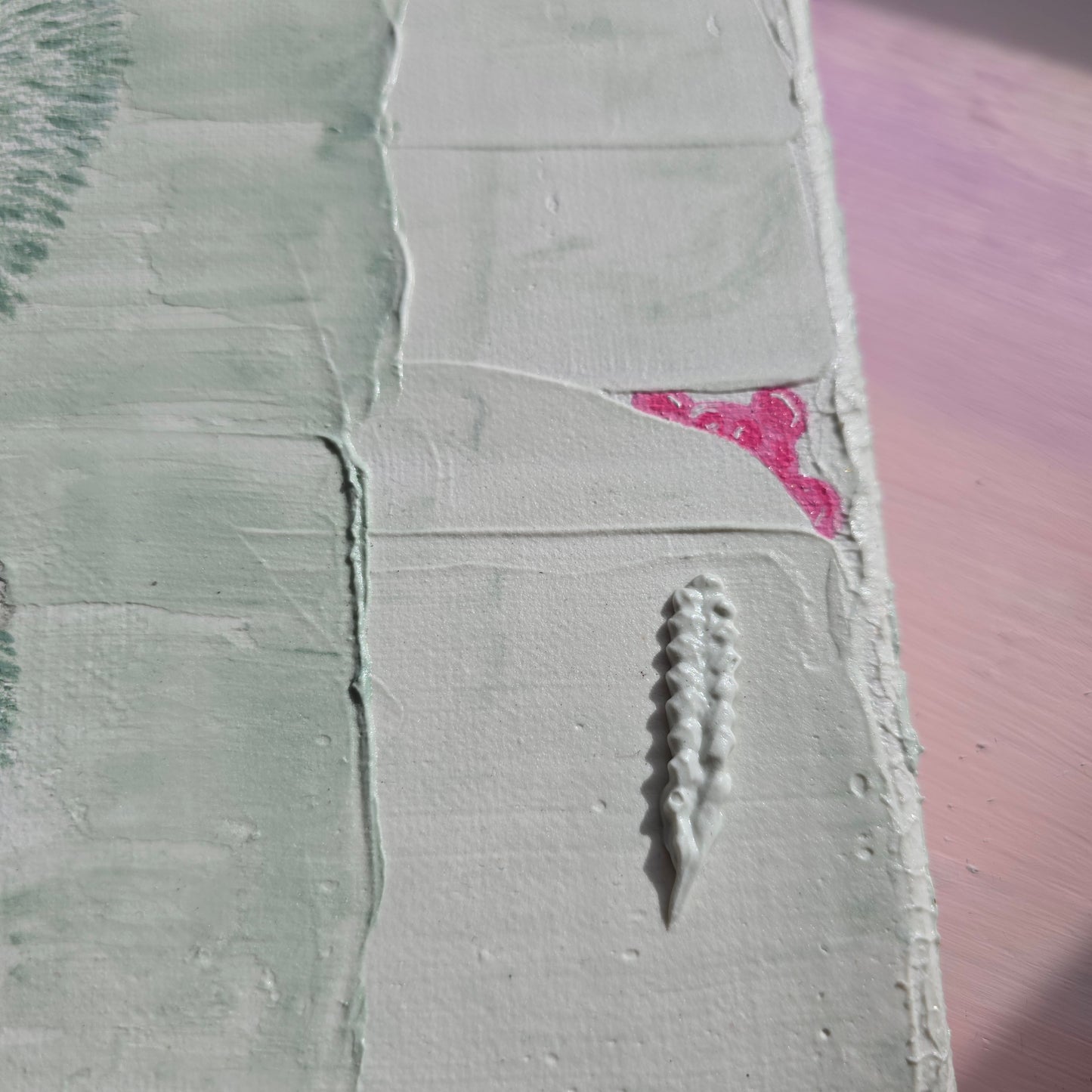 Hand-Painted White&Green Teddy Bear Holding Gummy Bear - Structured Background