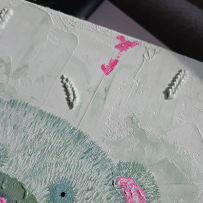 Hand-Painted White&Green Teddy Bear Holding Gummy Bear - Structured Background