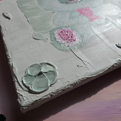 Hand-Painted White&Green Teddy Bear Holding Gummy Bear - Structured Background