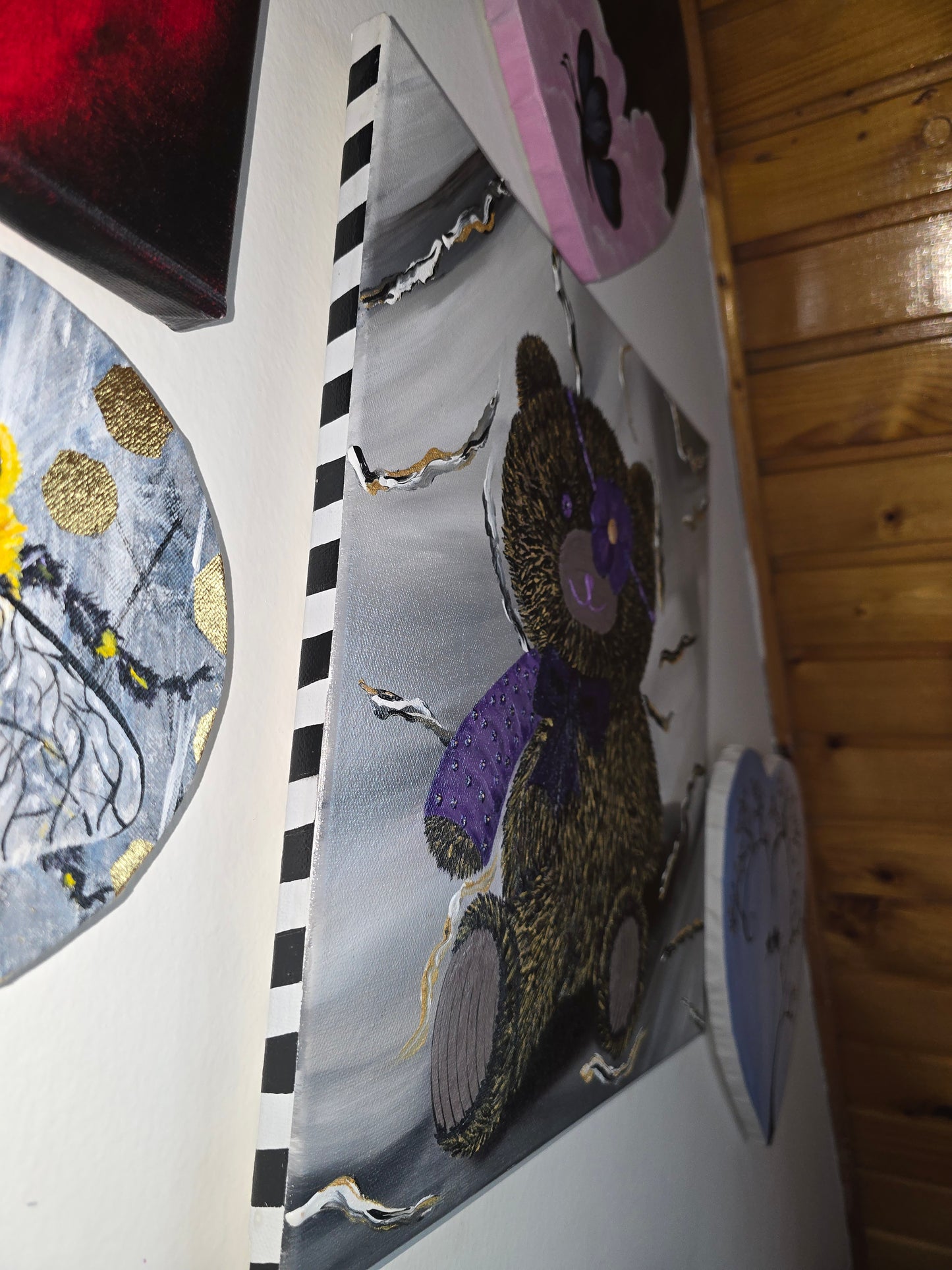 Hand-Painted Pirate Teddy Bear in Flower Eye Patch and Purple Cast