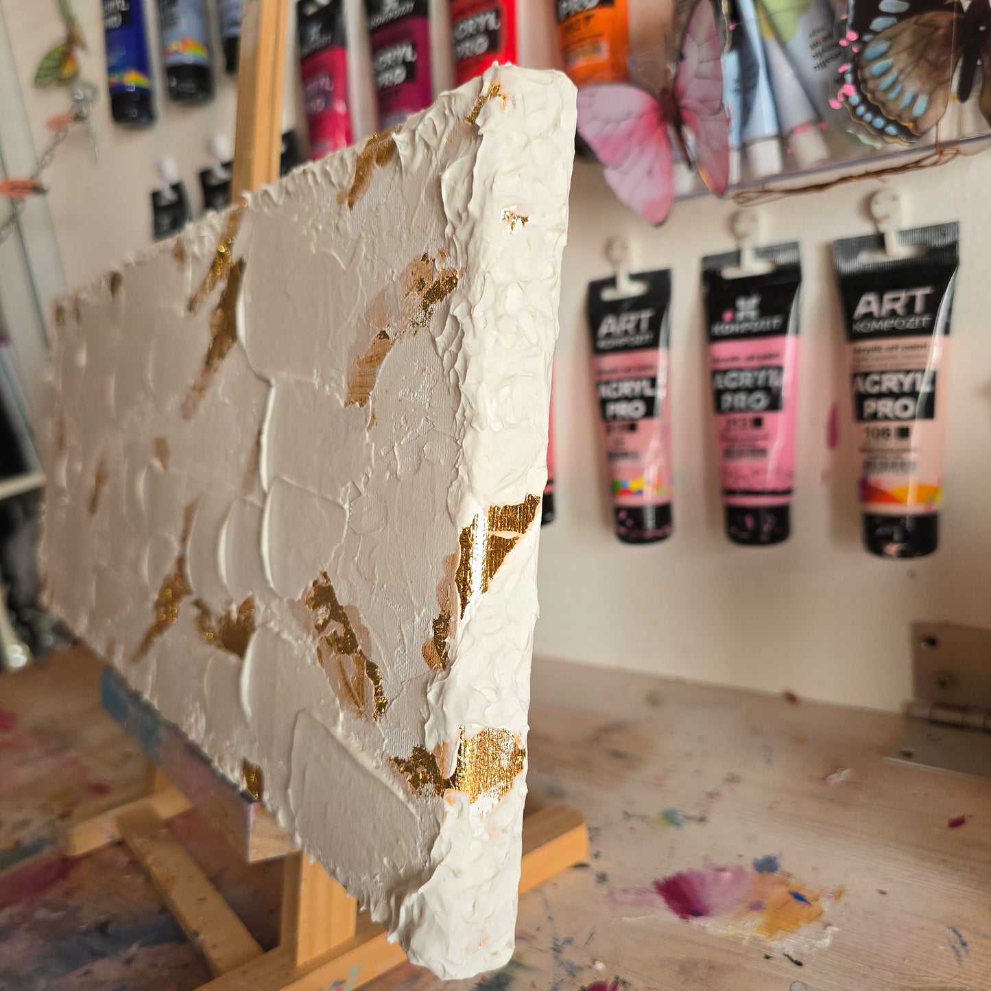 Original minimalistic structured art with gold leafs