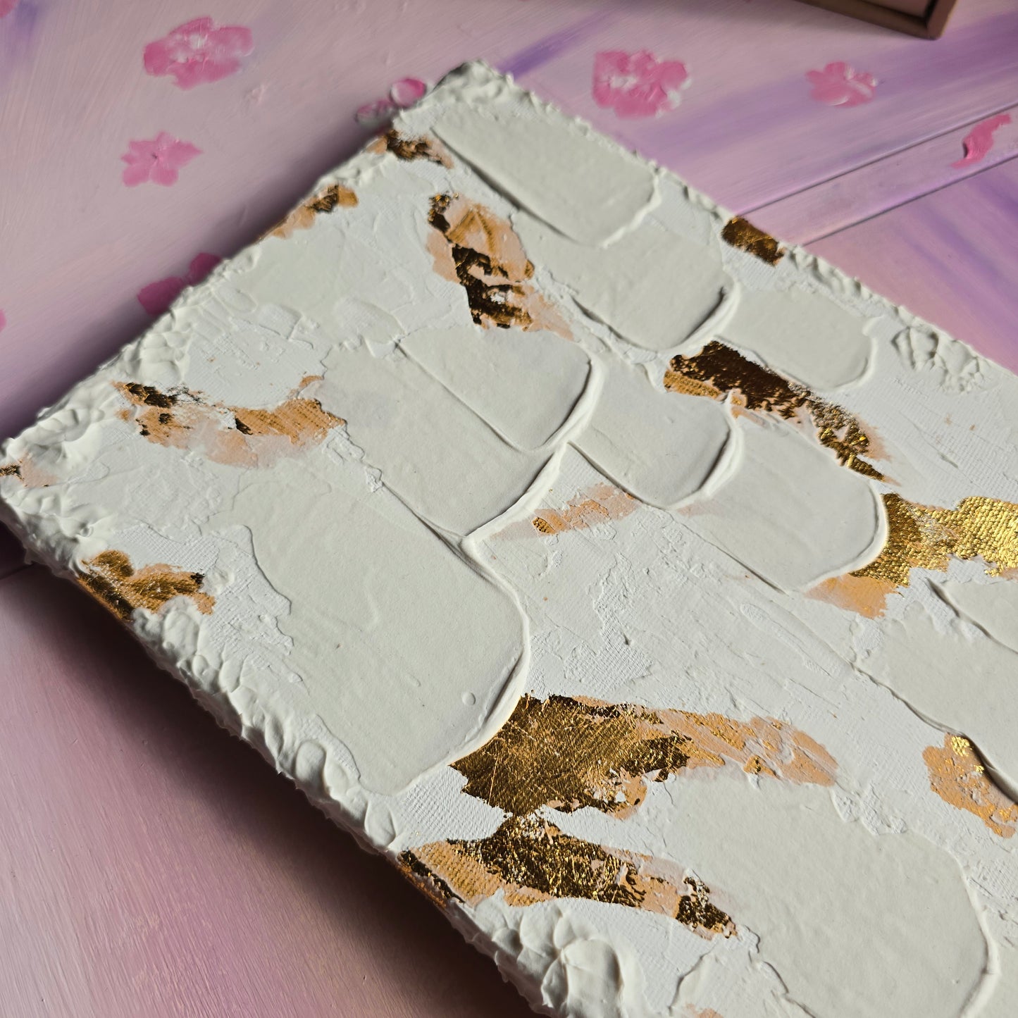 Original minimalistic structured art with gold leafs