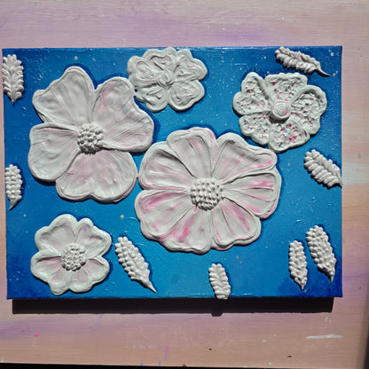 Floating Blooms – 3D Floral Wall Art, Textured Painting on Canvas (30x40cm)