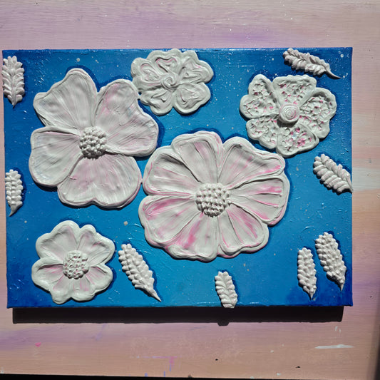 Floating Blooms – 3D Floral Wall Art, Textured Painting on Canvas (30x40cm)
