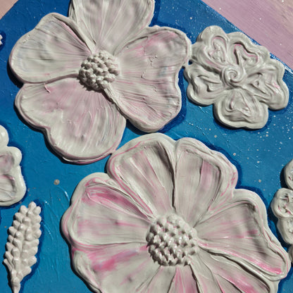 Floating Blooms – 3D Floral Wall Art, Textured Painting on Canvas (30x40cm)