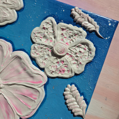 Floating Blooms – 3D Floral Wall Art, Textured Painting on Canvas (30x40cm)