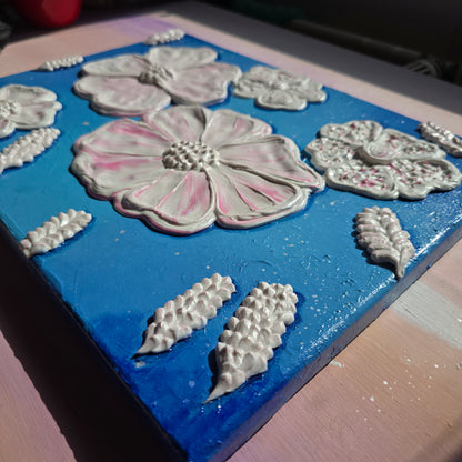 Floating Blooms – 3D Floral Wall Art, Textured Painting on Canvas (30x40cm)