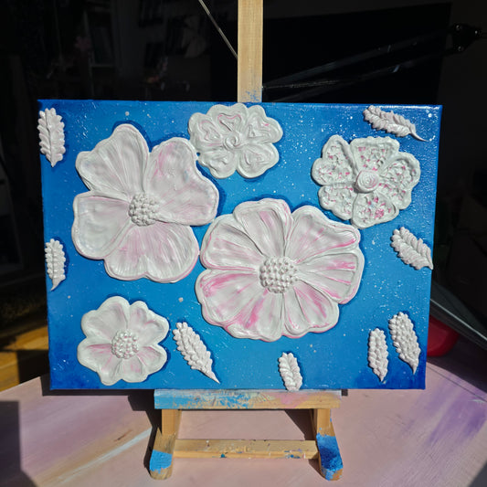 Floating Blooms – 3D Floral Wall Art, Textured Painting on Canvas (30x40cm)