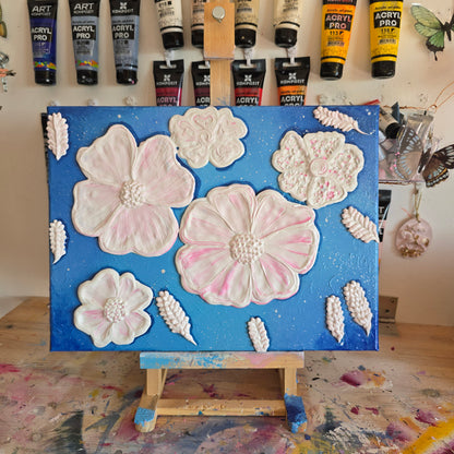 Floating Blooms – 3D Floral Wall Art, Textured Painting on Canvas (30x40cm)
