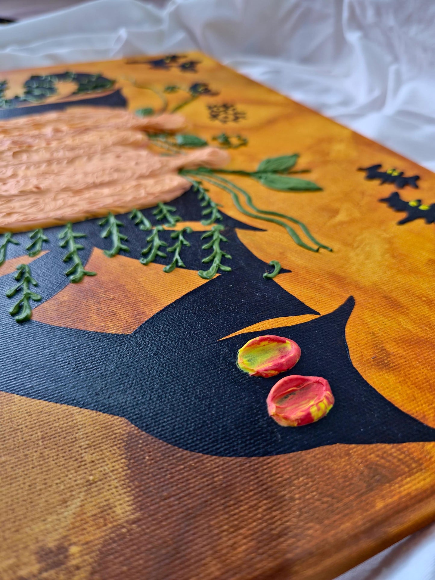 3D Halloween Painting: Spooky Pumpkin, Ghost & Bat Acrylic Art (40x50cm)