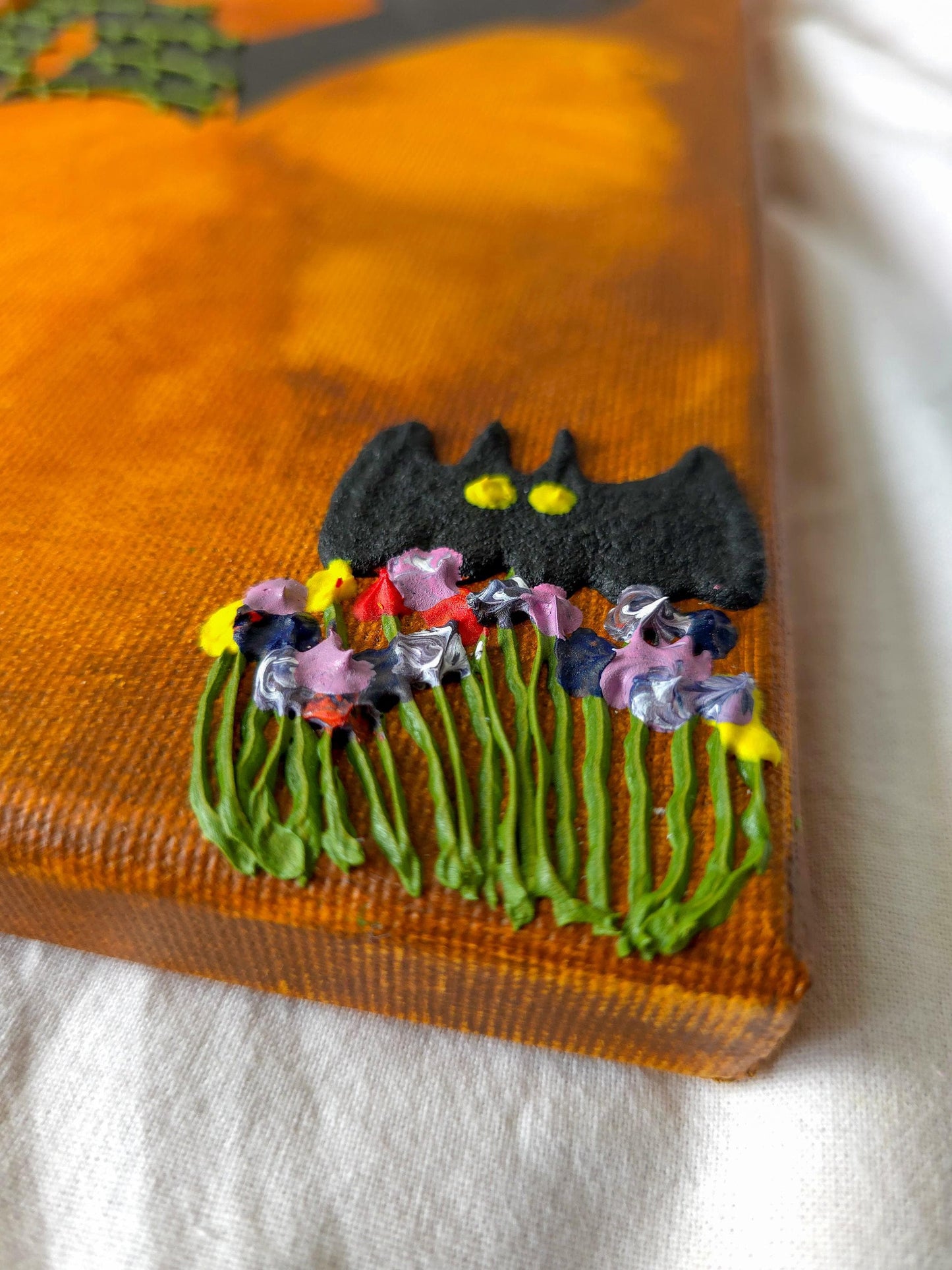 3D Halloween Painting: Spooky Pumpkin, Ghost & Bat Acrylic Art (40x50cm)