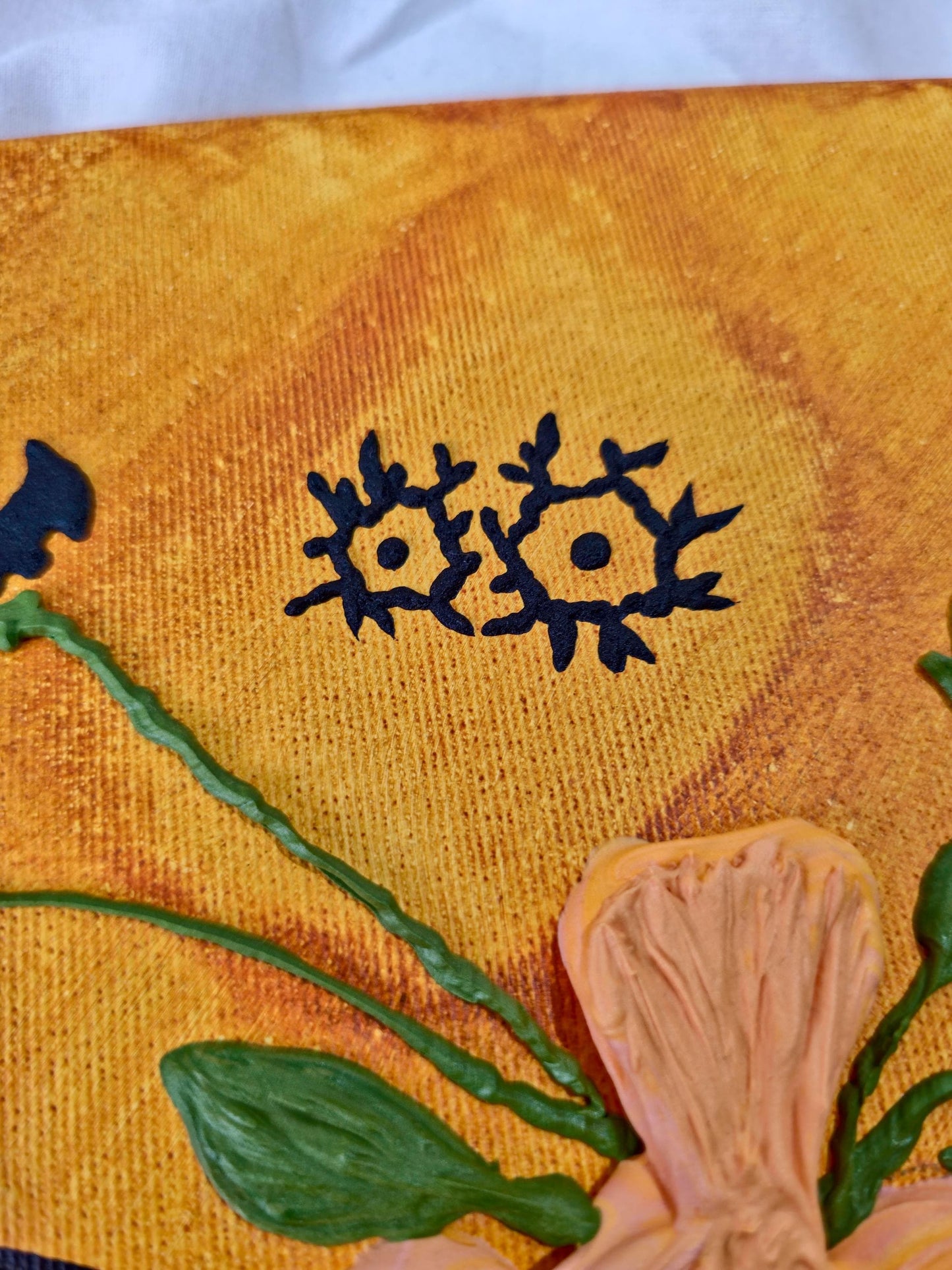 3D Halloween Painting: Spooky Pumpkin, Ghost & Bat Acrylic Art (40x50cm)