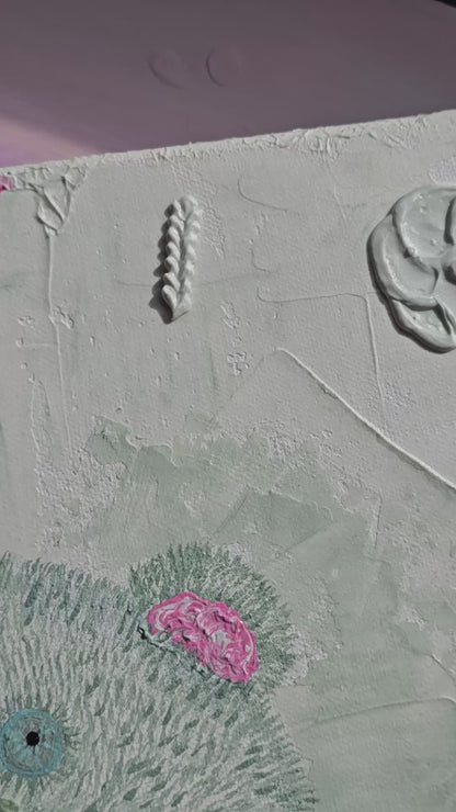 Hand-Painted White&Green Teddy Bear Holding Gummy Bear - Structured Background