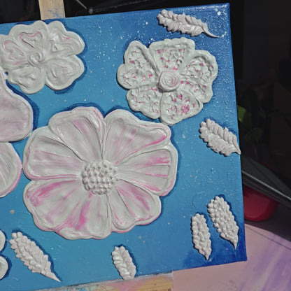 Floating Blooms – 3D Floral Wall Art, Textured Painting on Canvas (30x40cm)